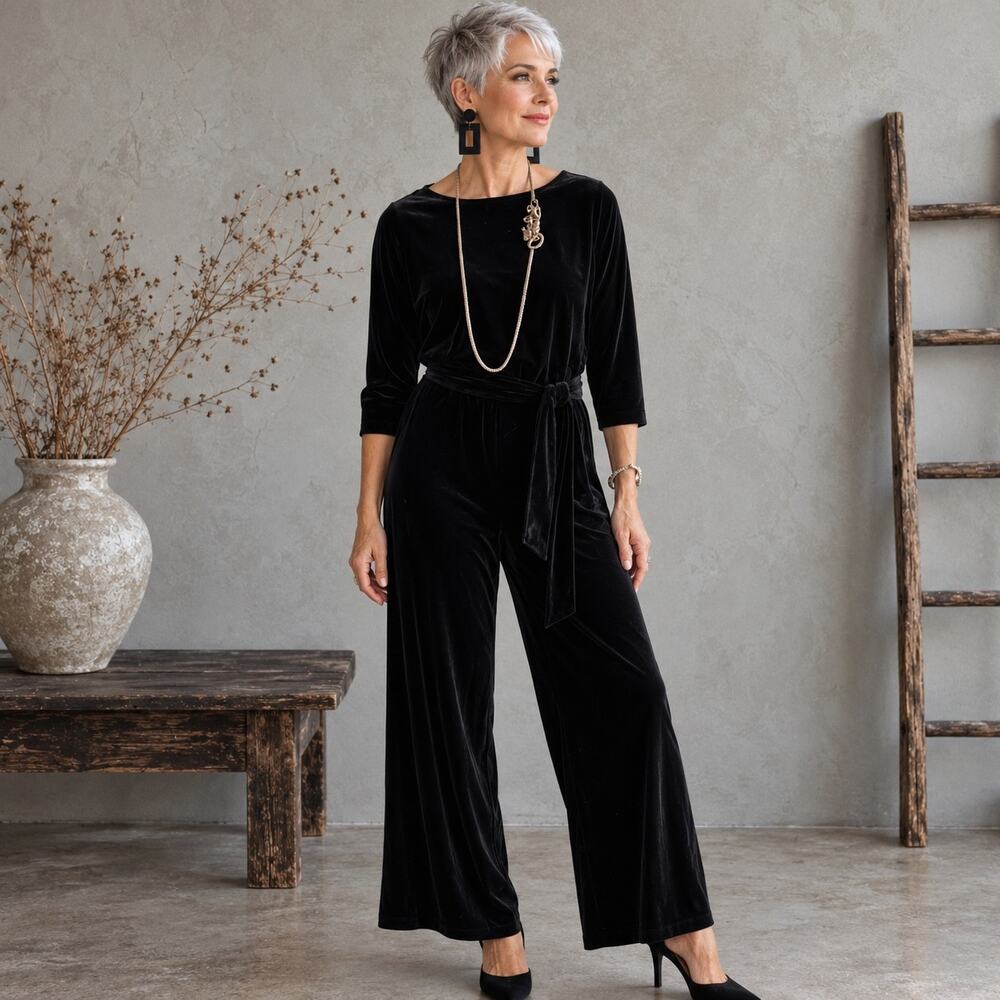 Chicos Travelers Black Velvet NWT Jumppsuit 2
